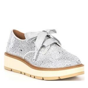 NWT Silver Rhinestone Platform Oxfords Size 8M | Sparkly Lace-Up Shoes